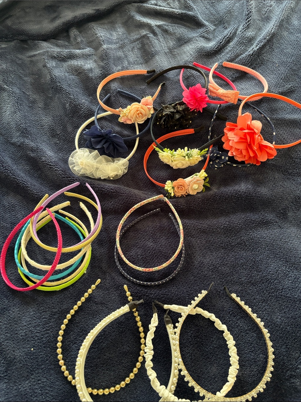 Assorted Girl’s Floral & Beaded Headbands - Pink, Coral, Navy, White